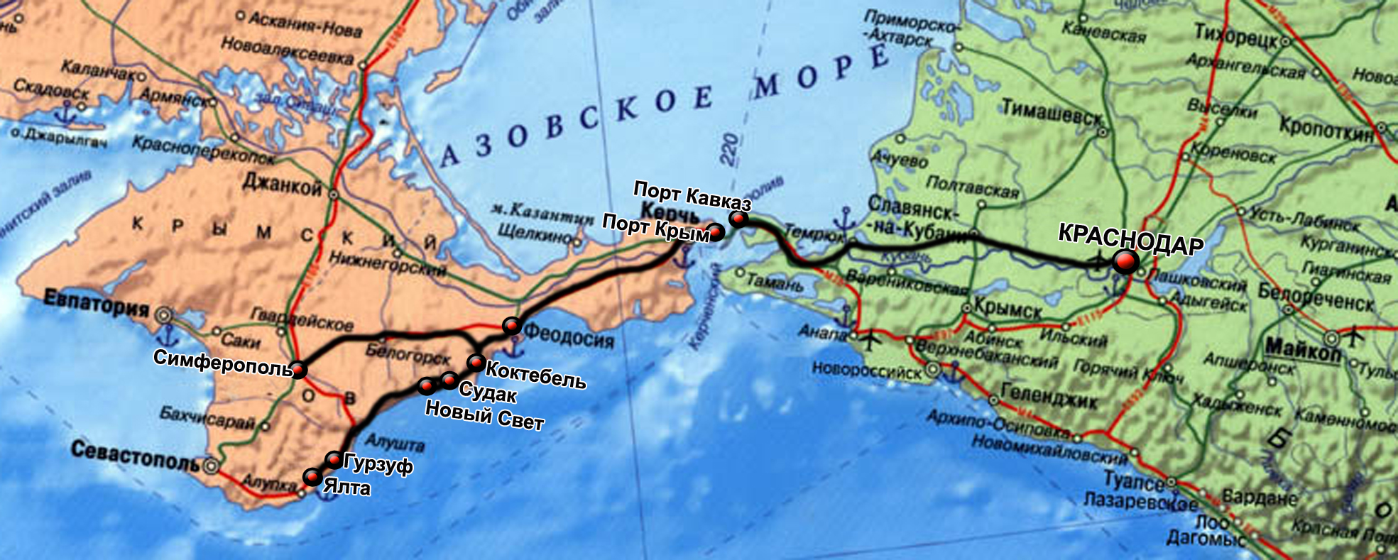 Карта Краснодар Крым